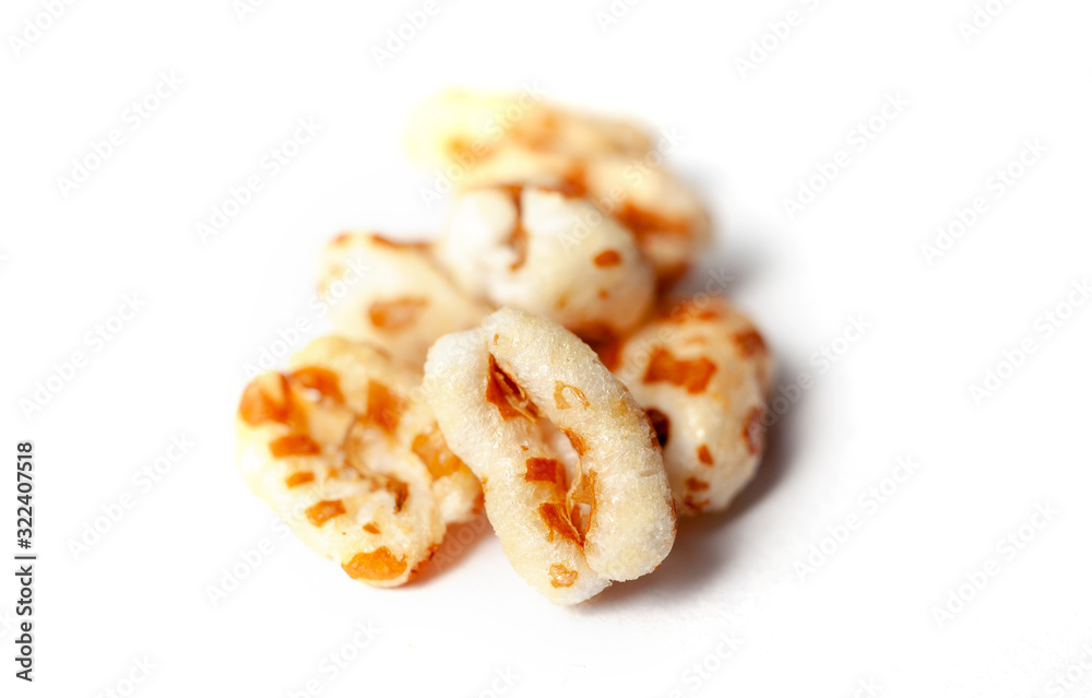 Puffed honey air rice wheat isolated on white background Puffed honey air rice wheat isolated on white background