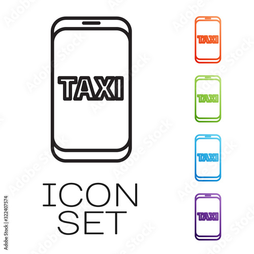 Black line Taxi call telephone service icon isolated on white background. Taxi for smartphone. Set icons colorful. Vector Illustration