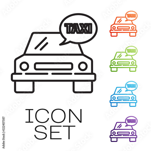 Black line Taxi car icon isolated on white background. Set icons colorful. Vector Illustration