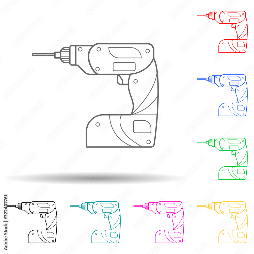 drill multi color style icon. Simple thin line, outline vector of home repair tool icons for ui and ux, website or mobile application drill multi color style icon. Simple thin line, outline vector of home repair tool icons for ui and ux, website or mobile application