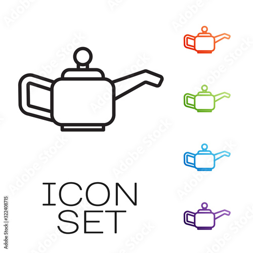 Black line Canister for motor machine oil icon isolated on white background. Oil gallon. Oil change service and repair. Set icons colorful. Vector Illustration