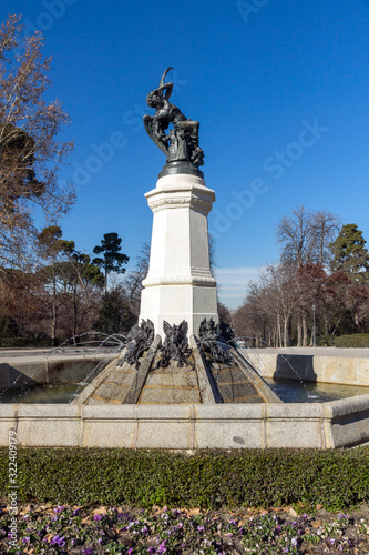 Fountain of the Fallen Angel in City of Madrid, Spain