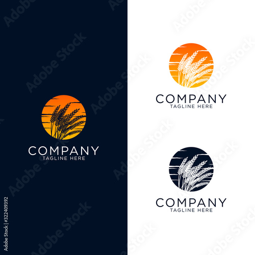 logo design emblem vector grass weeds with sunset vintage style