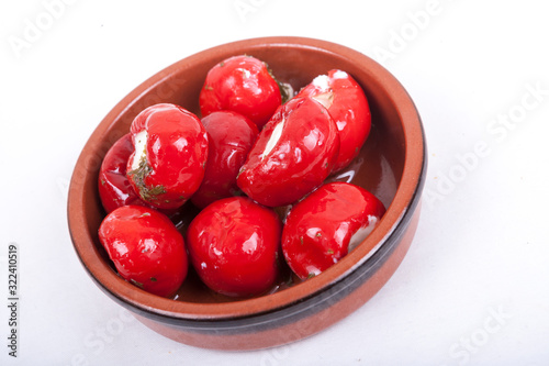 sweet red peppers stuffed with soft cream cheese