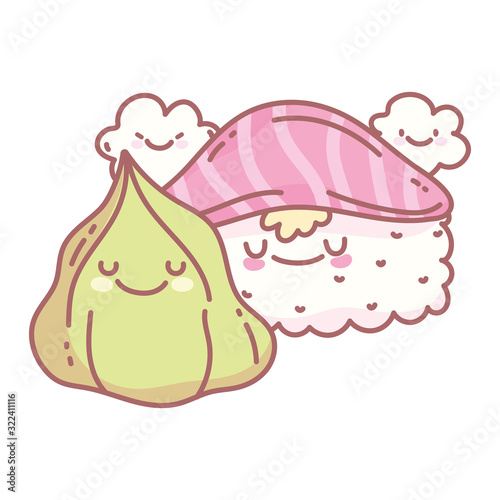 sushi salmon wasabi and character menu restaurant cartoon food cute