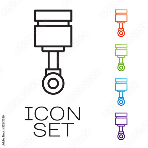 Black line Engine piston icon isolated on white background. Car engine piston sign. Set icons colorful. Vector Illustration