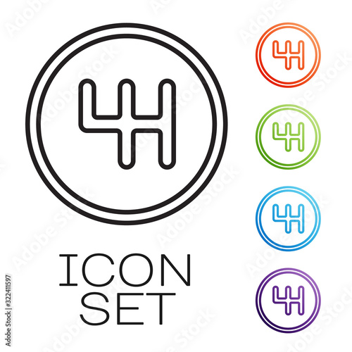 Black line Gear shifter icon isolated on white background. Transmission icon. Set icons colorful. Vector Illustration