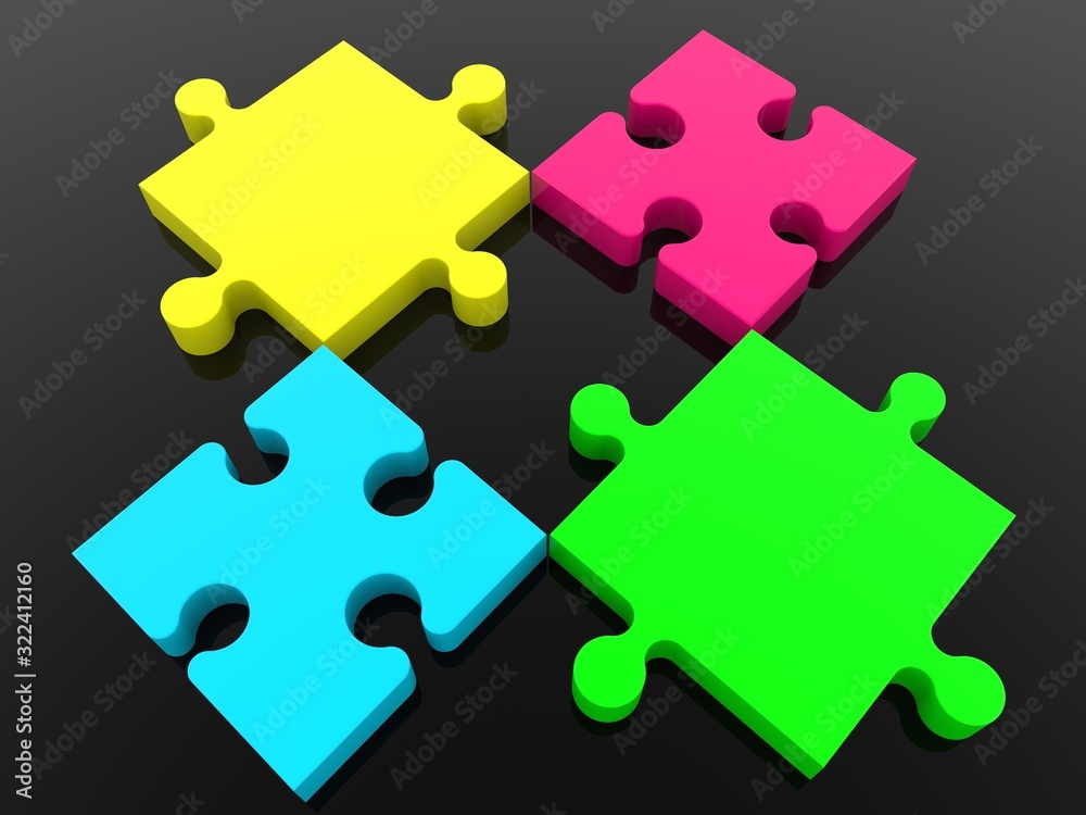 The four pieces of the puzzle are not connected to each other on black