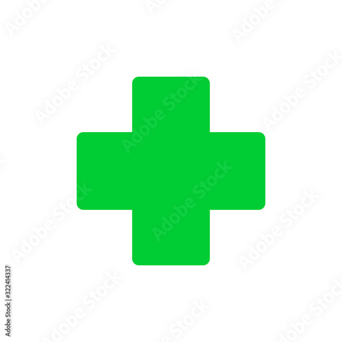 European green cross pharmacy store sign flat vector sign icon for apps and websites