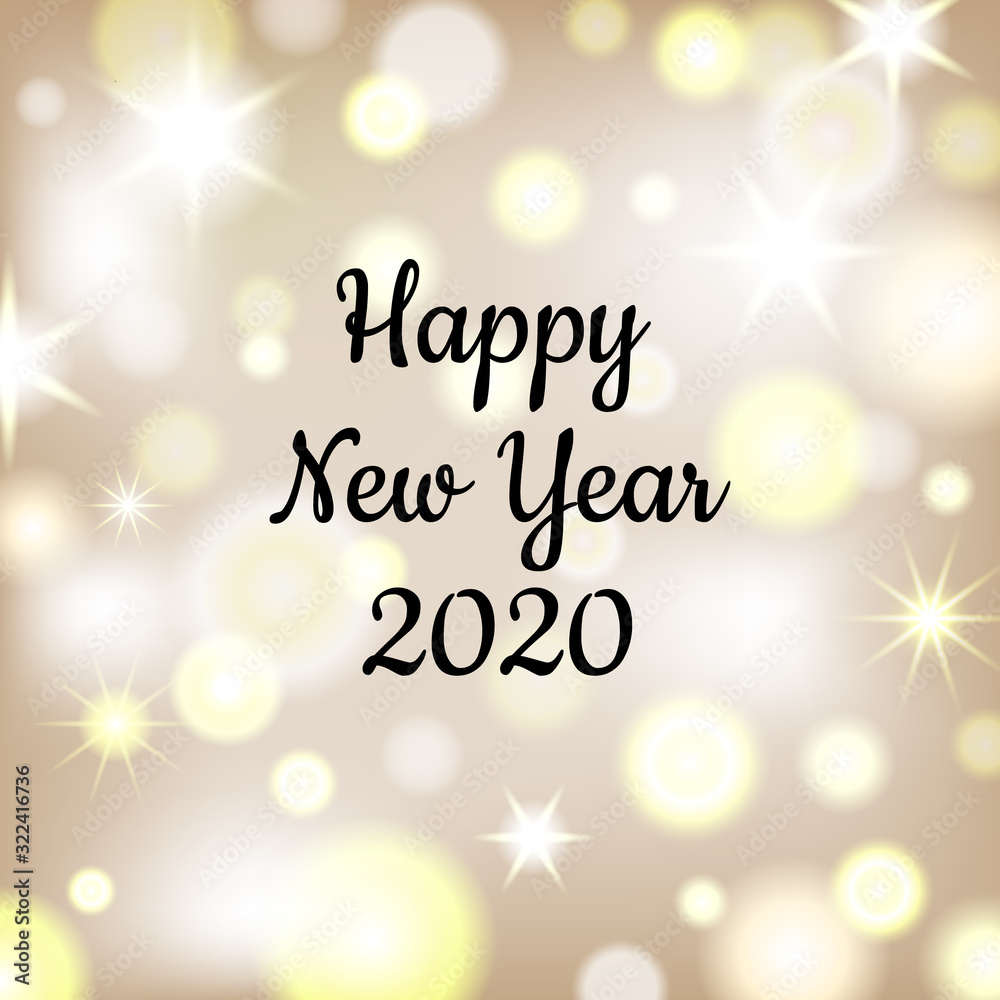 Happy New Year 2020 greeting card with blurred festive lights