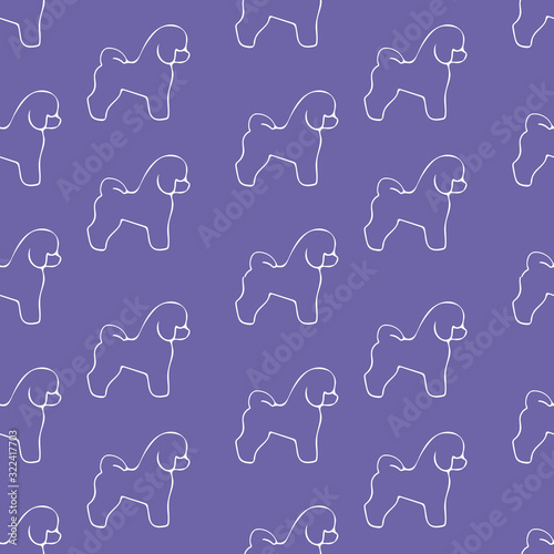 Dog seamless pattern Bichon Frise repeat background vector illustration. Dog breeds, grooming. 