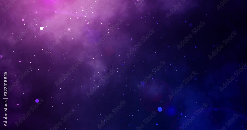 Cosmic universe with shining particles on dark blue-purple sky. Galaxy with stardust, milky way and radiance. Glowing abstract background, beautiful VFX. 4k video animation