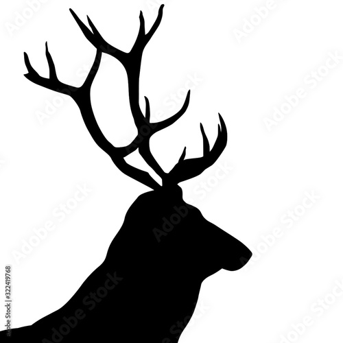Black silhouette of a deer head and antlers