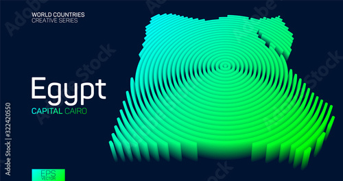 Isometric map of Egypt with neon circle lines