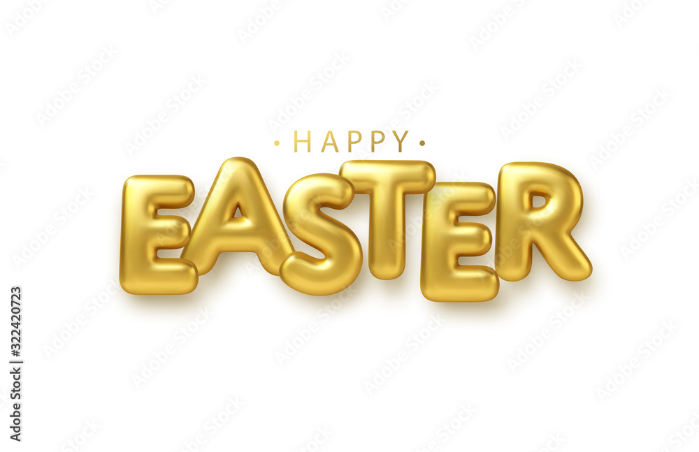 Golden metallic shiny typography Happy Easter. 3D realistic lettering for the design of flyers, brochures, leaflets, posters and cards Golden metallic shiny typography Happy Easter. 3D realistic lettering for the design of flyers, brochures, leaflets, posters and cards