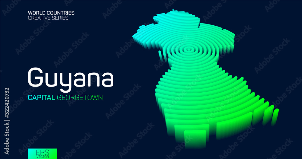 Isometric map of Guyana with neon circle lines Stock Vector Adobe Stock