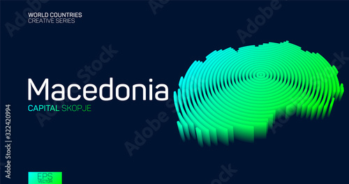 Isometric map of Macedonia with neon circle lines