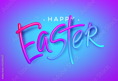 3D realistic rainbow holiday Happy Easter lettering background . Vector illustration