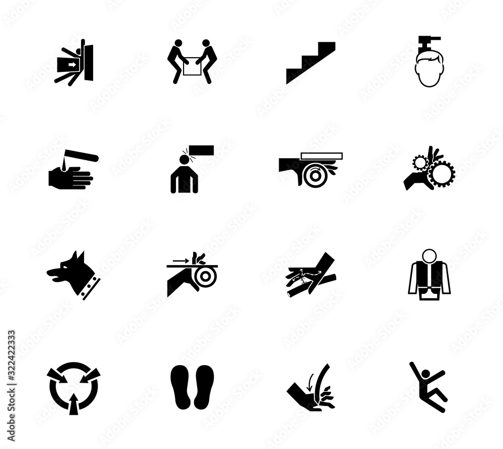 Fototapeta premium Warning signs,industrial hazards icon labels Sign Isolated on White Background,Vector Illustration