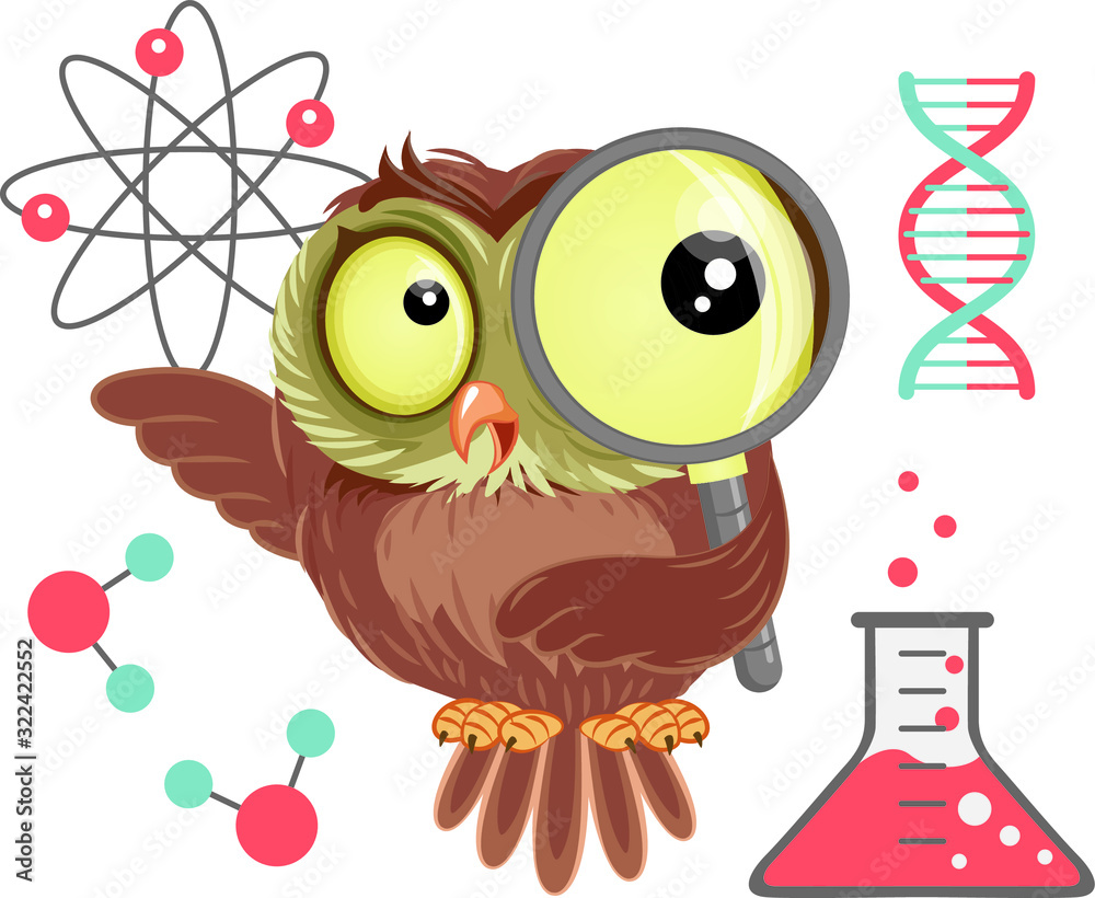 Owl Cartoon Science Chemistry Biology Physics Stock Vector | Adobe Stock