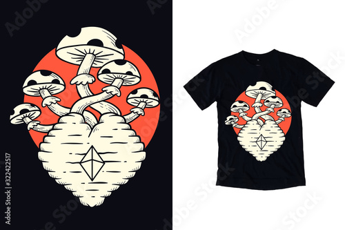 Mushroom with unique heart illustration for t shirt design