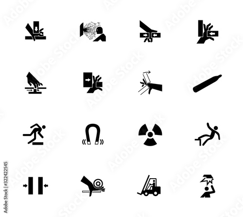 Warning signs industrial hazards icon labels Sign Isolated on White Background Vector Illustration