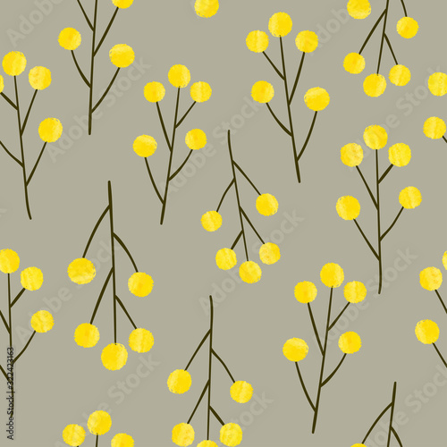 Seamless pattern with mimosa flowers. Vector yellow floral background.	