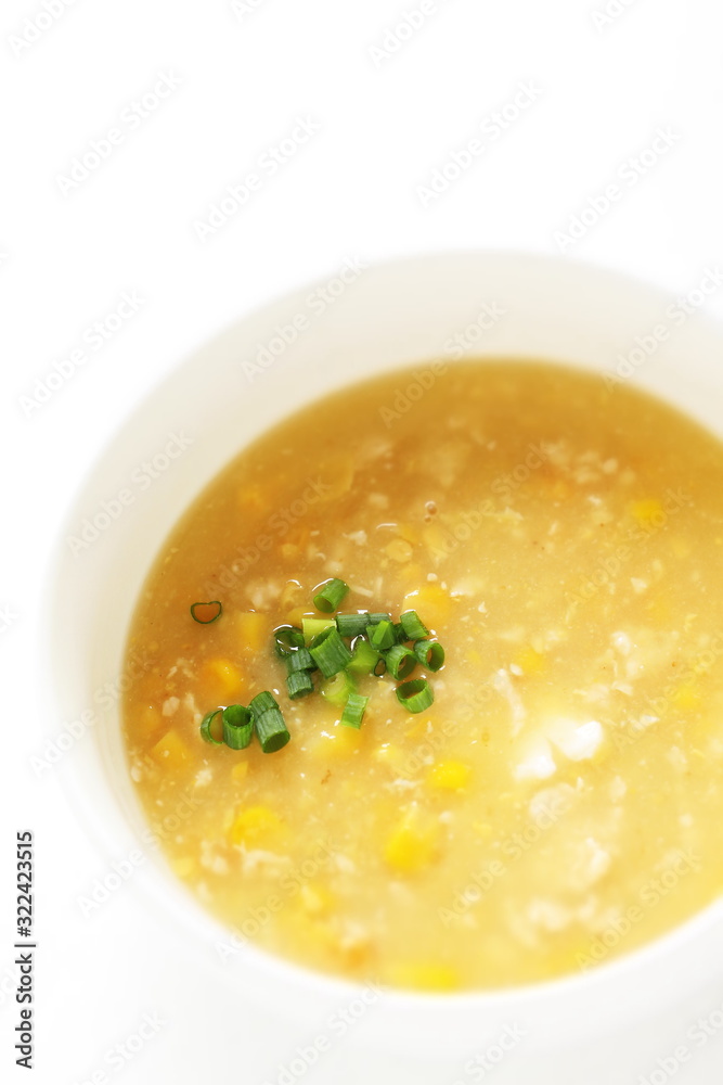 Chinese food, corn and mince chicken soup with egg Chinese food, corn and mince chicken soup with egg