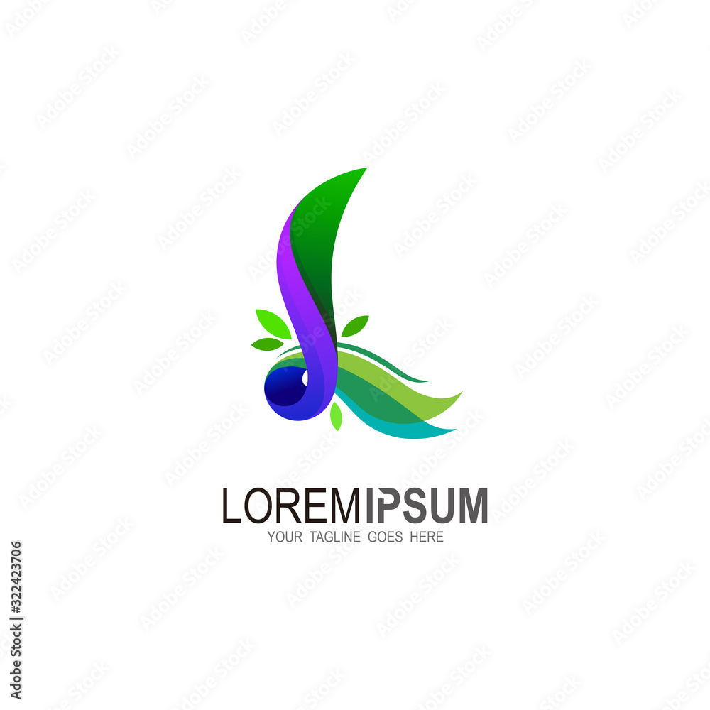 Obraz premium L logo , Letter l logo design vector, Leaf icon 