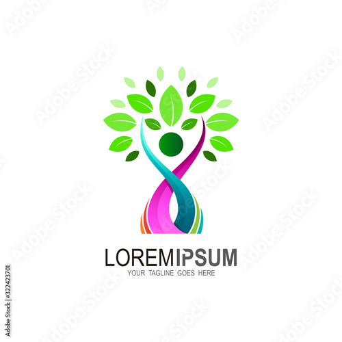Tree logo and social design template ,charity logo , leaf and human, colorful logo template