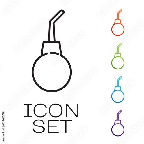 Black line Enema pear icon isolated on white background. Medical rubber pump. Set icons colorful. Vector Illustration