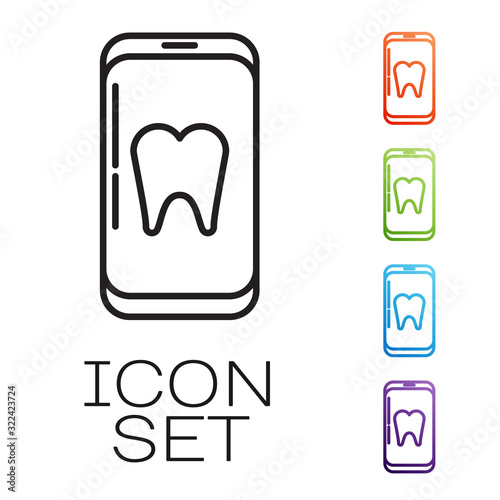 Black line Online dental care icon isolated on white background. Dental service information call center. Set icons colorful. Vector Illustration