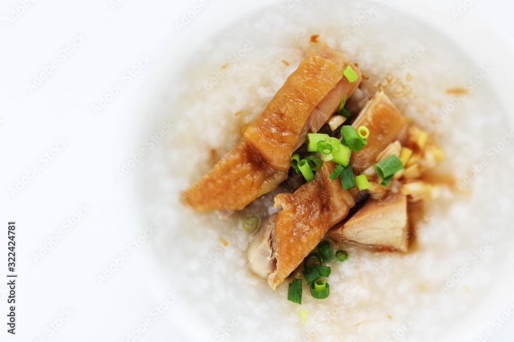 Soy sauce chicken on Chinese congee 