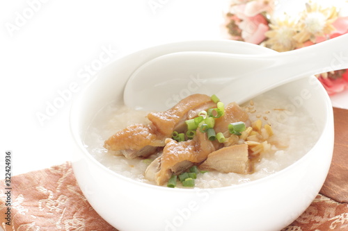 Soy sauce chicken on Chinese congee 