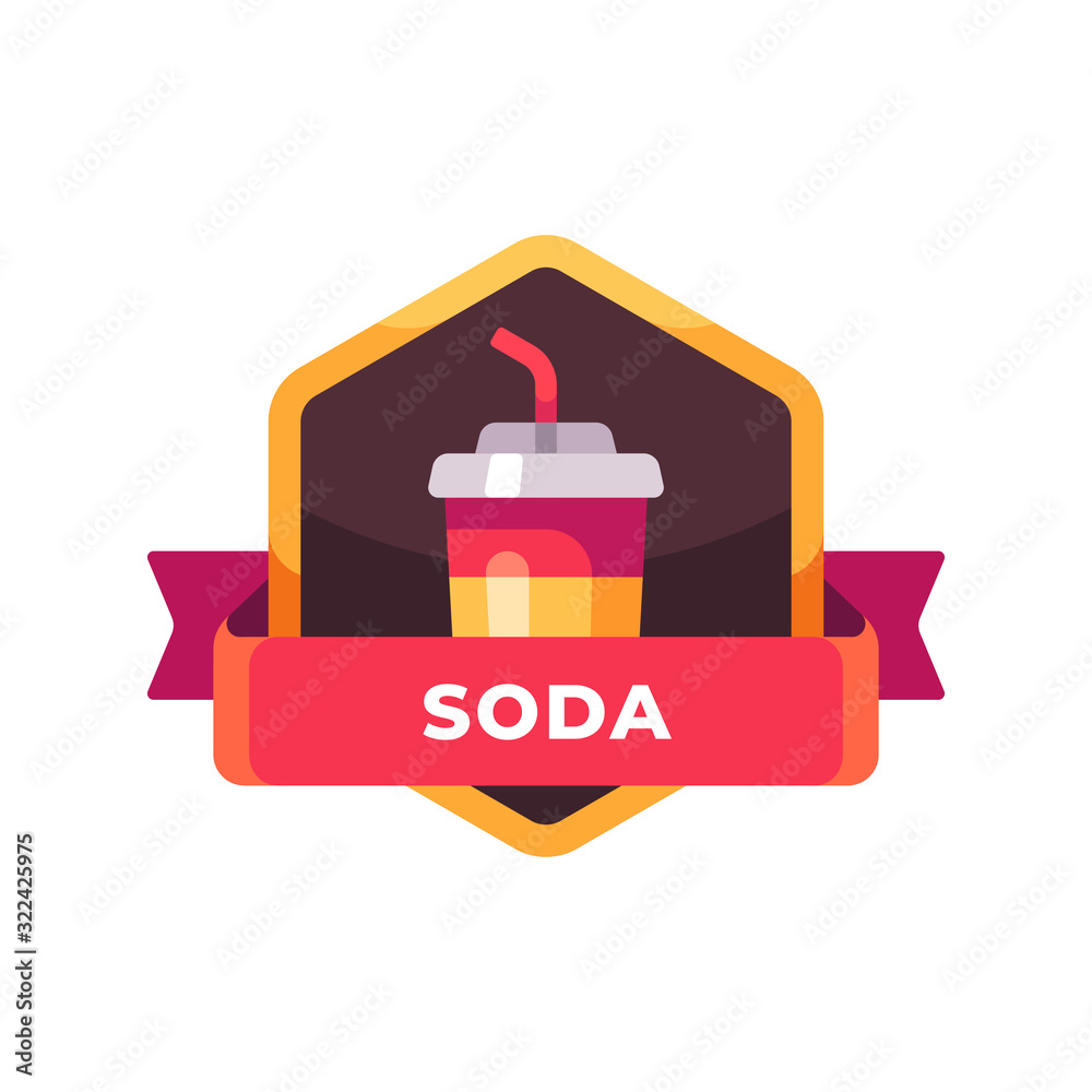 Soda drink plastic cup with a straw. Fast food label Soda drink plastic cup with a straw. Fast food label