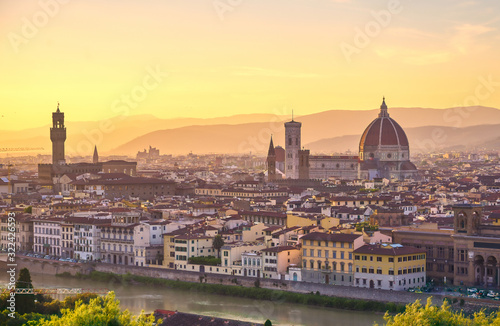 An aerial view of Florence, Italy and Florence Cathedral. © Jbyard