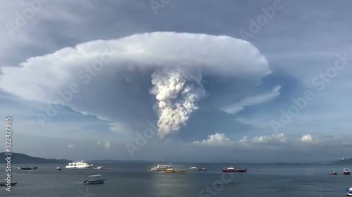 Mushroom cloud formed by volcanic eruption in the Philippines in January 2020