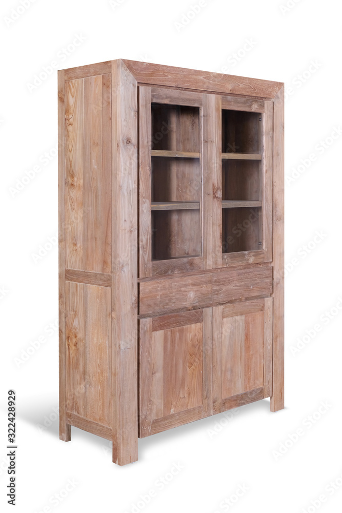 teak wood furniture cabinet with a white background