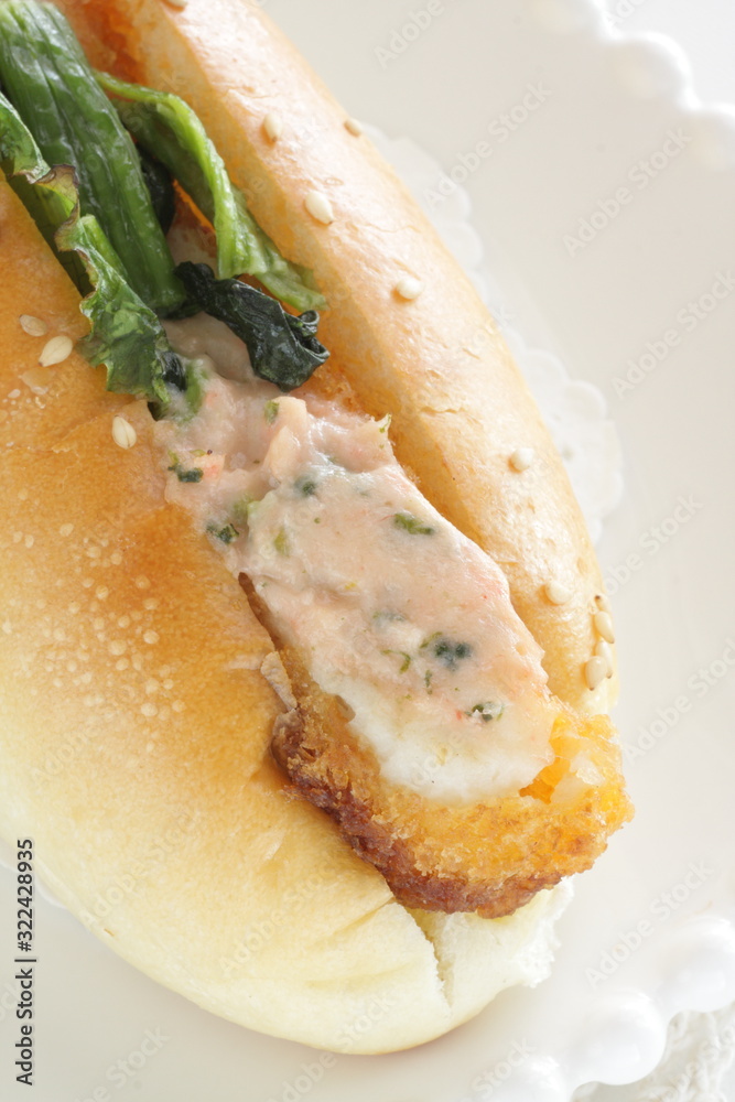 Homemade vegetable and croquette hot dog for breakfast gourmet sandwich Homemade vegetable and croquette hot dog for breakfast gourmet sandwich
