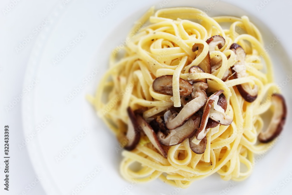 Homemade Italian food. shiitake mushroom and pasta Homemade Italian food. shiitake mushroom and pasta