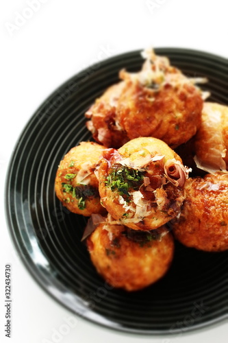 Принти на полотні Japanese food, takoyaki octopus ball on dish and sauce