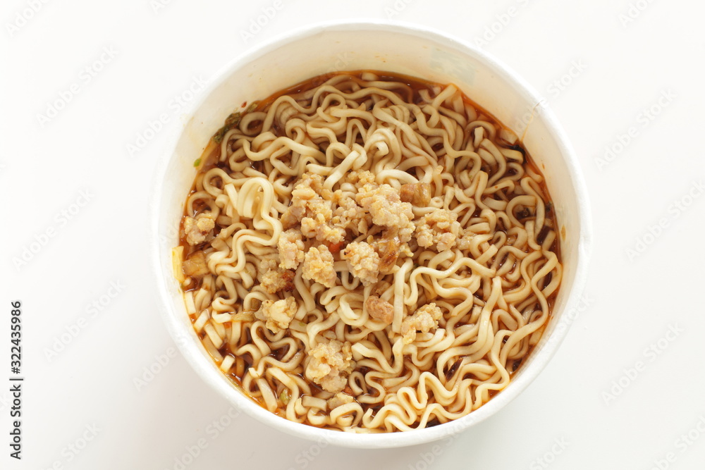 Asian food, instant noodle with seasoning in plastic container