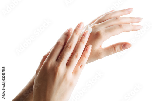 women hands isolate  applying cream  massaging