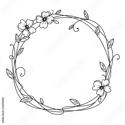 Floral Frame. Wreath with stylized leaves. Spring time style