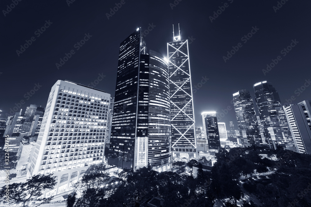 Skyline of downtown of Hong Kong city at night