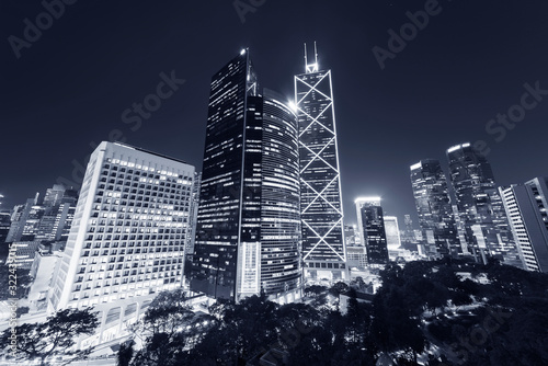 Photography Skyline of downtown of Hong Kong city at night