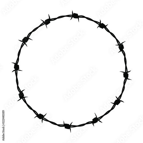 Barbed wire graphic sign. Frame circle from barbed wire. Symbol of not freedom. Vector illustration photo