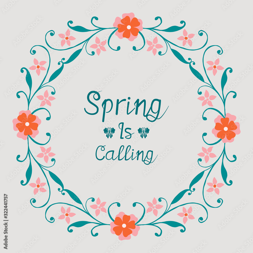 Simple pattern of leaf and floral frame, for seamless spring calling greeting card design. Vector