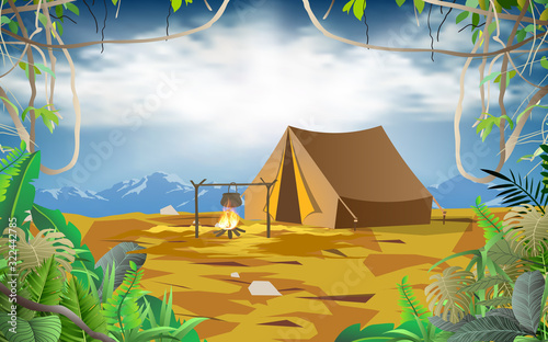 camping in the jungle on the mountain	