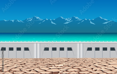 landscape of dry soil at the dam	